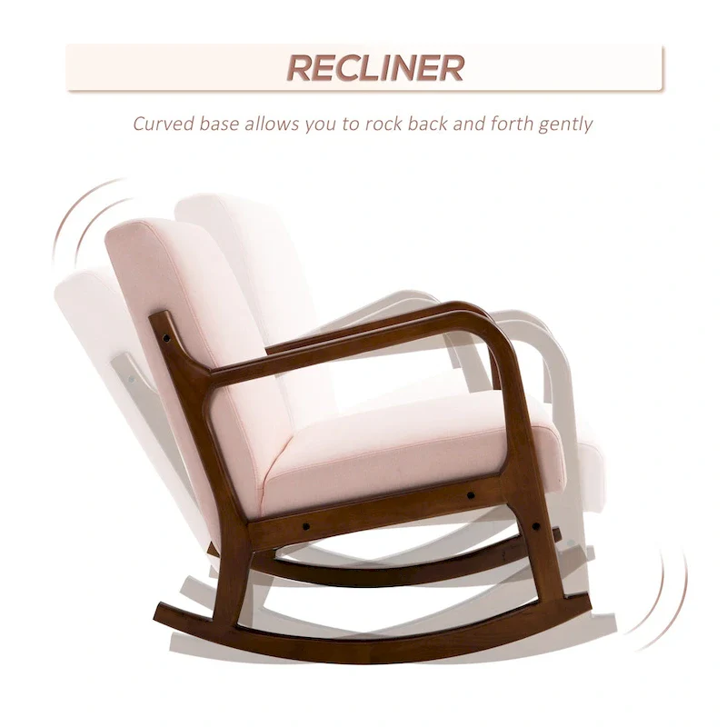 HOMCOM Rocking Chair with Curved Wood Base, Fabric Rocker with Padded Seat Home Furniture Bedroom Living Room Relax