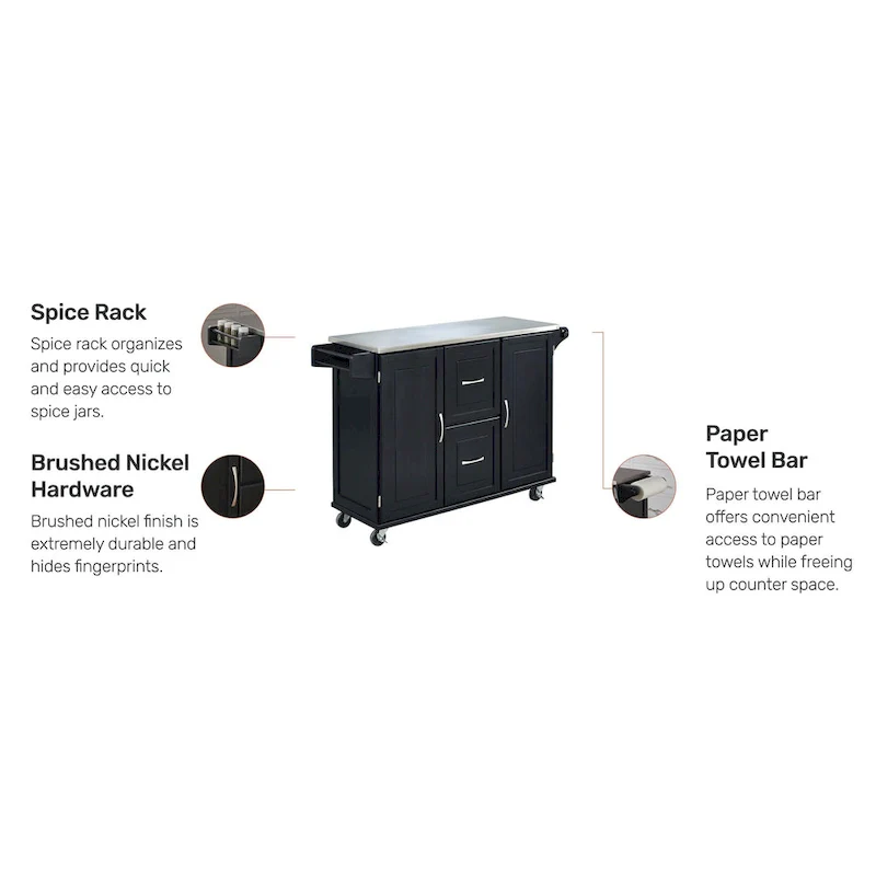 Homestyles Dolly Madison Wood Kitchen Cart with Stainless Steel Top