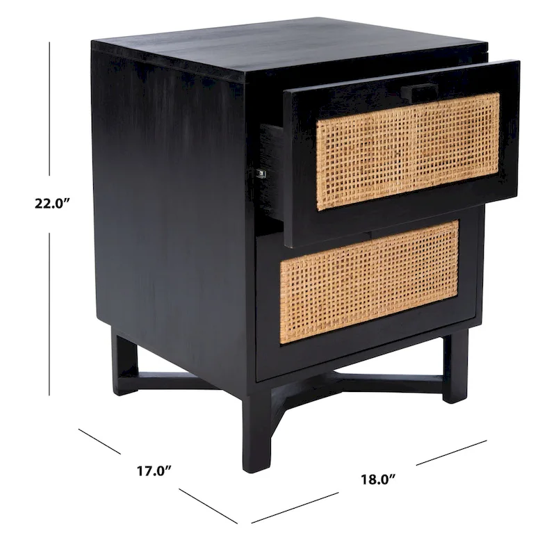 Natural / Black / White Rattan 2-Drawer Nightstand
