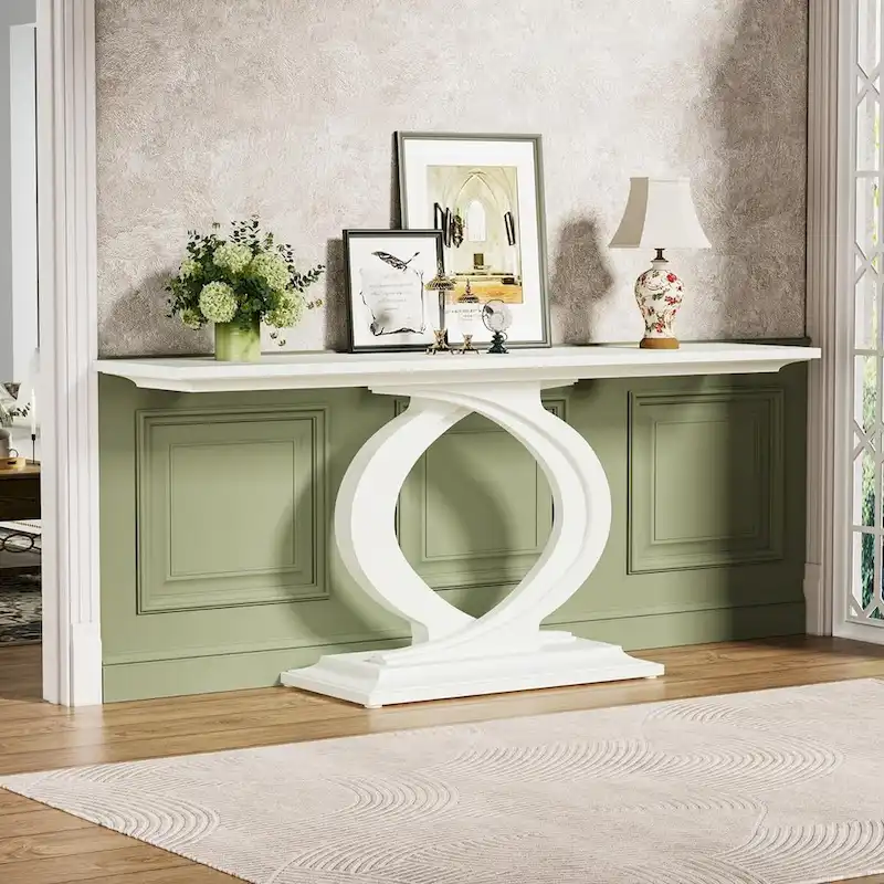 White Farmhouse Console Table for Living Room