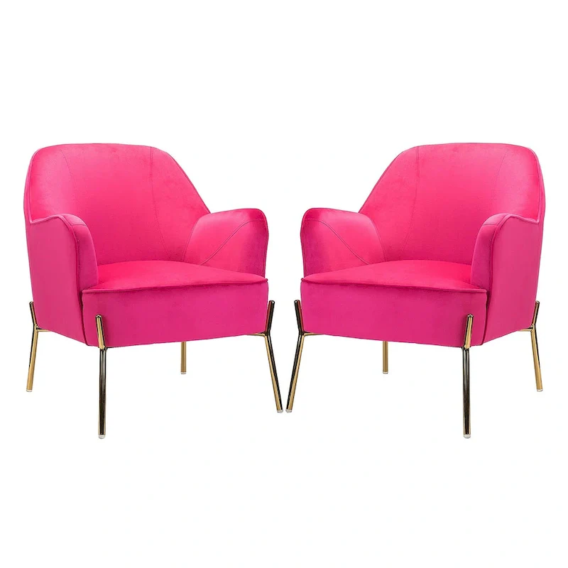 Ma Modern Velvet Accent Chair with Golden Legs Set of 2 by
