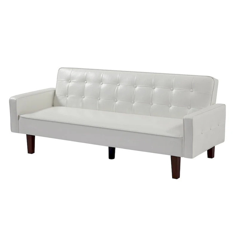 74.4 L Faux Leather Full Handcrafted Button Tufted Sofa 3-Seat, Convertible Sleeper Couch Adjustable Backrest
