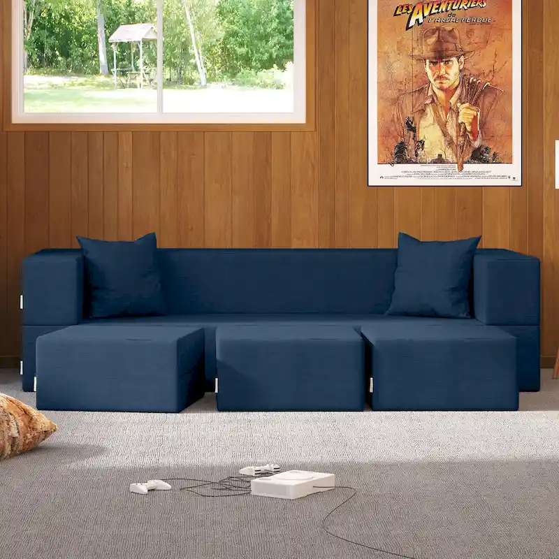 Porch & Den California King Convertible Sleeper Sofa and Ottomans