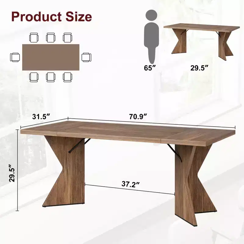COZONY 6-Person Rectangular Dining Table, Retro Kitchen Table with Sturdy Frame, Farmhouse Dining Room Table for Family Gatherings