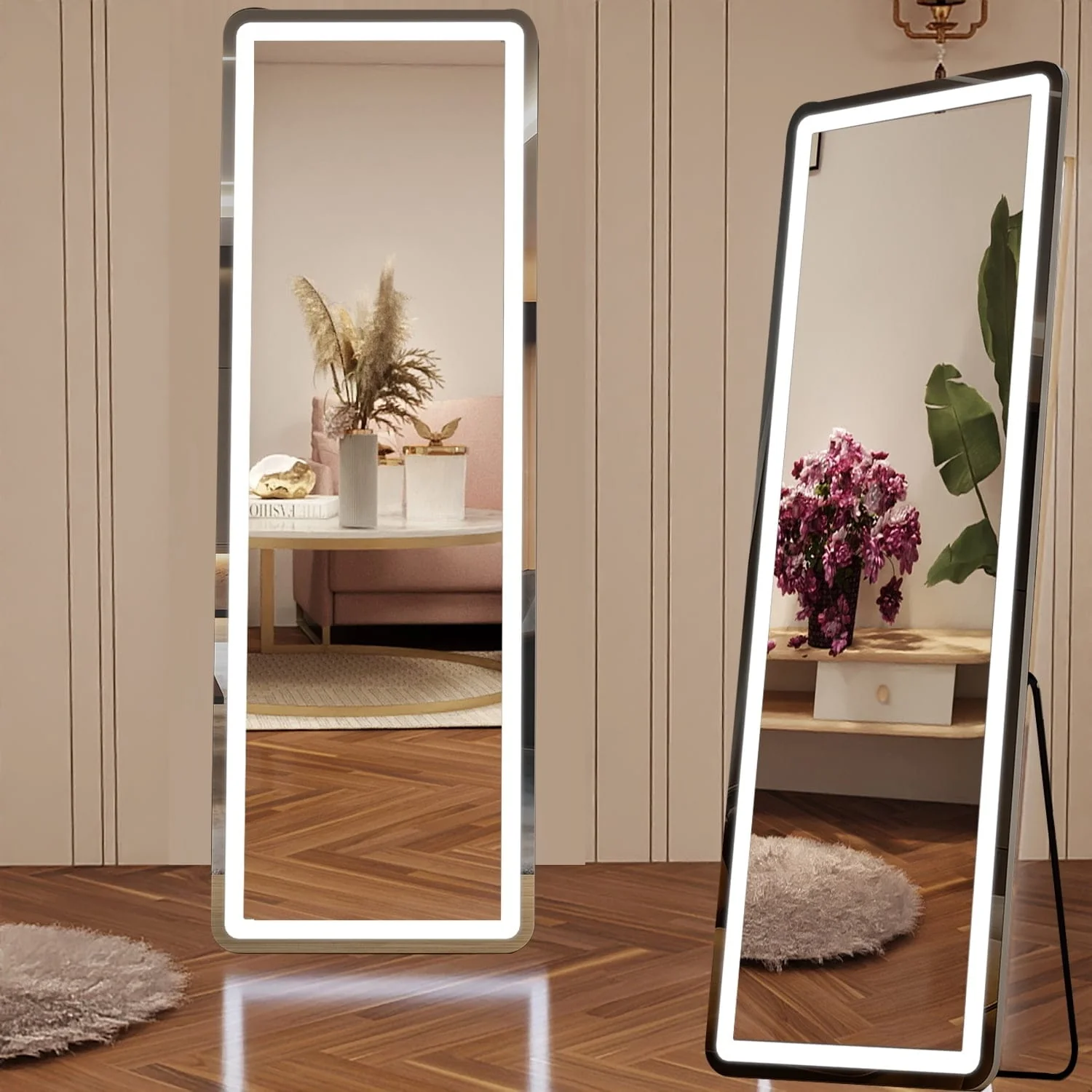Floor Mirror with LED Light, 64 x 21 Full Length Mirror with Stand, Hanging Mirror Wall Mounted Mirror Full Body Mirror