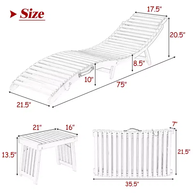 Costway 3PCS Wooden Folding Lounge Chair Set Cushion Pad Pool Deck