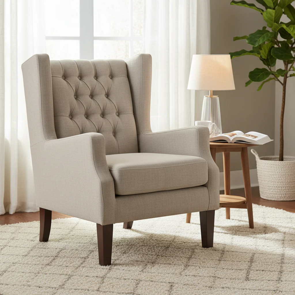 Linen Button Tufted Wing Chair