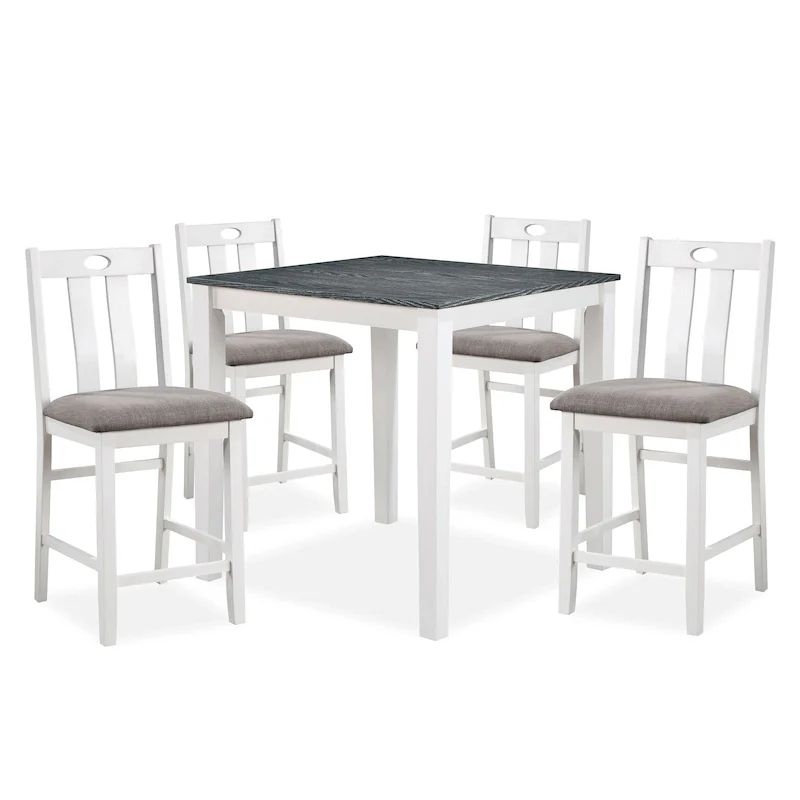 Badia Transitional White Wood 5-Piece Counter Height Table Set by Furniture of America
