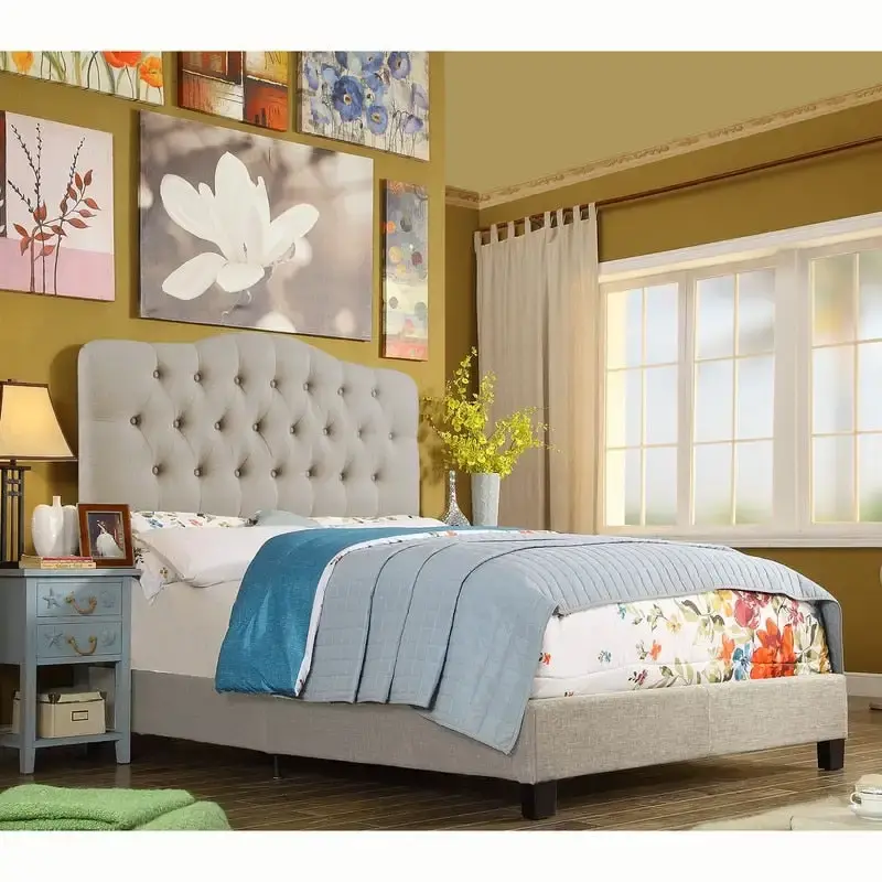 Tara Virgil Curved Upholstered Button-tufted Platform Bed Frame