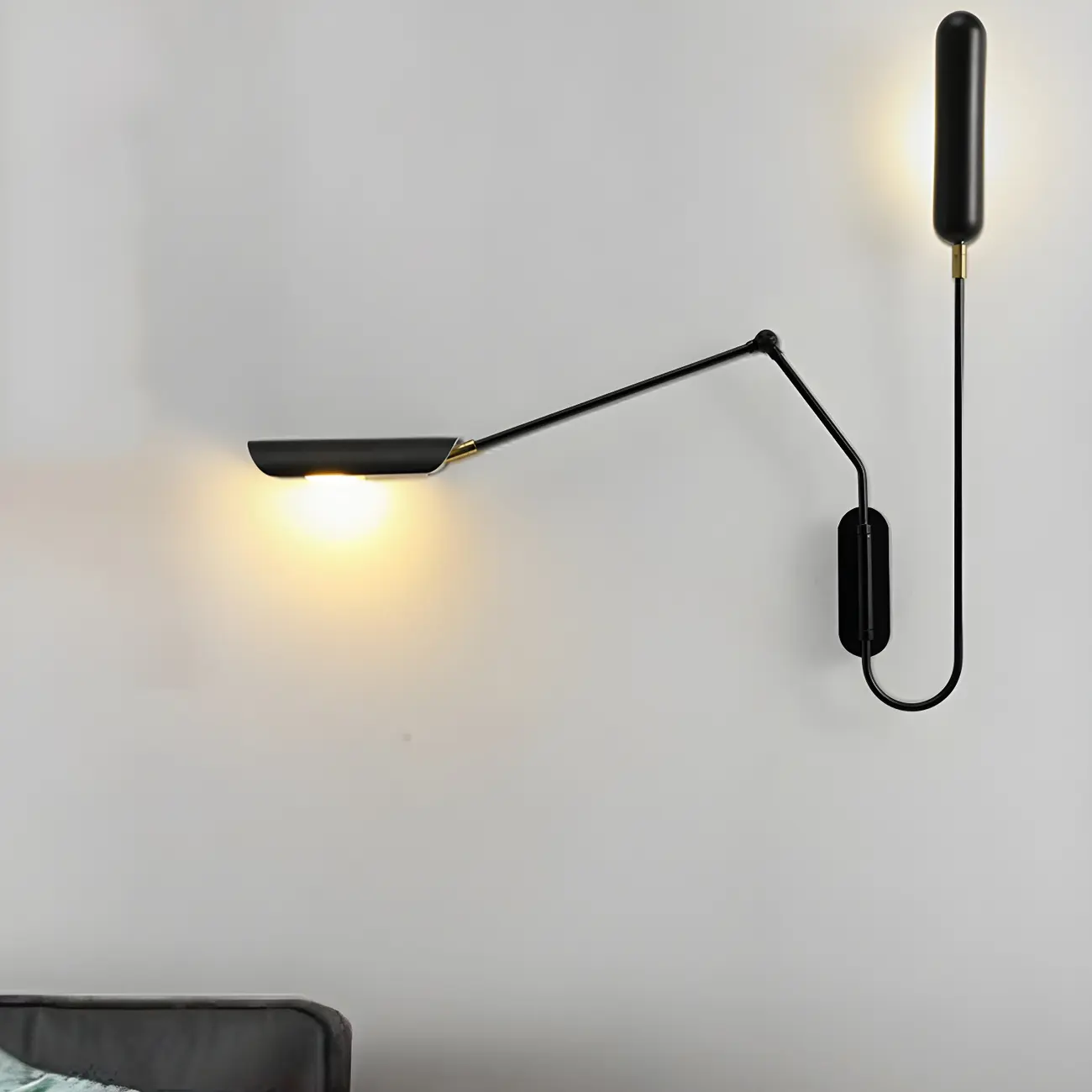 Modern Black Metal 2-Light Swing Arm Wall Light