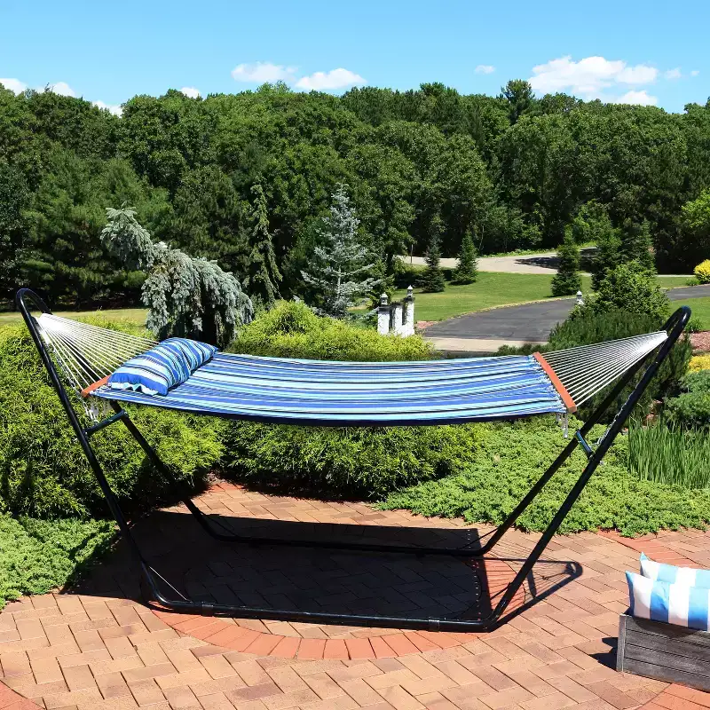 Sunnydaze Double Quilted Fabric Hammock with Universal Steel Stand - 450-Pound Capacity