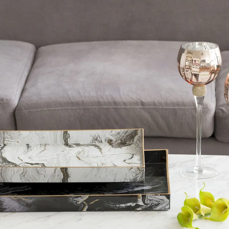A&B Home Quinn Black and White Marble Rectangular Trays