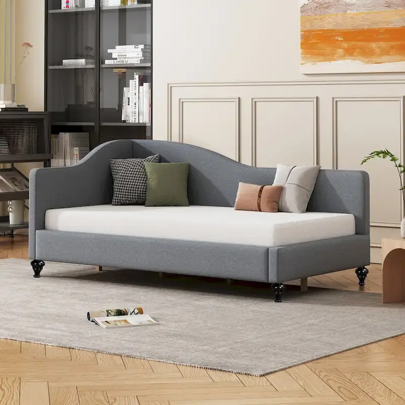 L-Shaped Linen Daybed with Solid Wood Legs