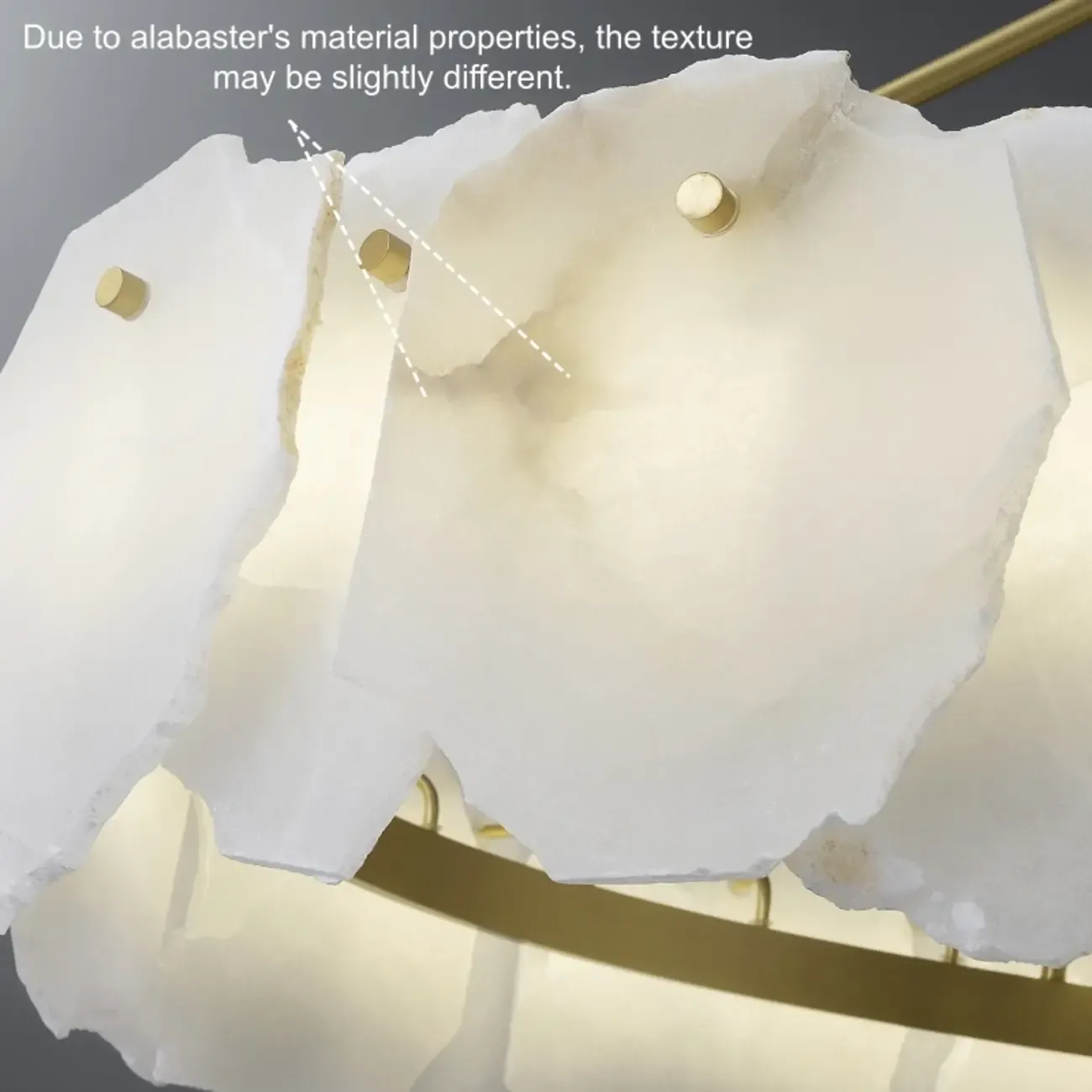 Brass Downrod Circular White Alabaster Chandelier