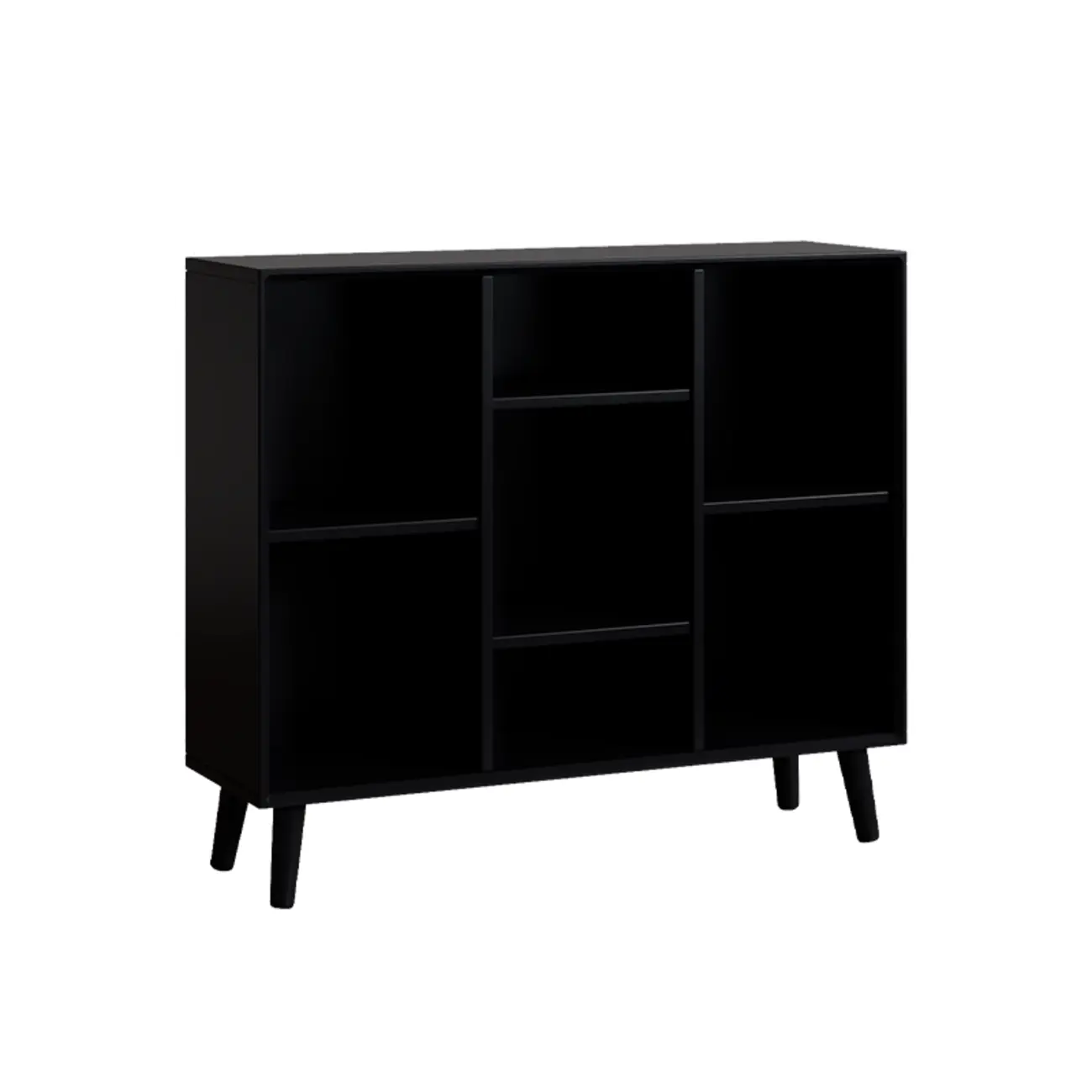 Modern Black Rubberwood Open Rectangle Bookcase