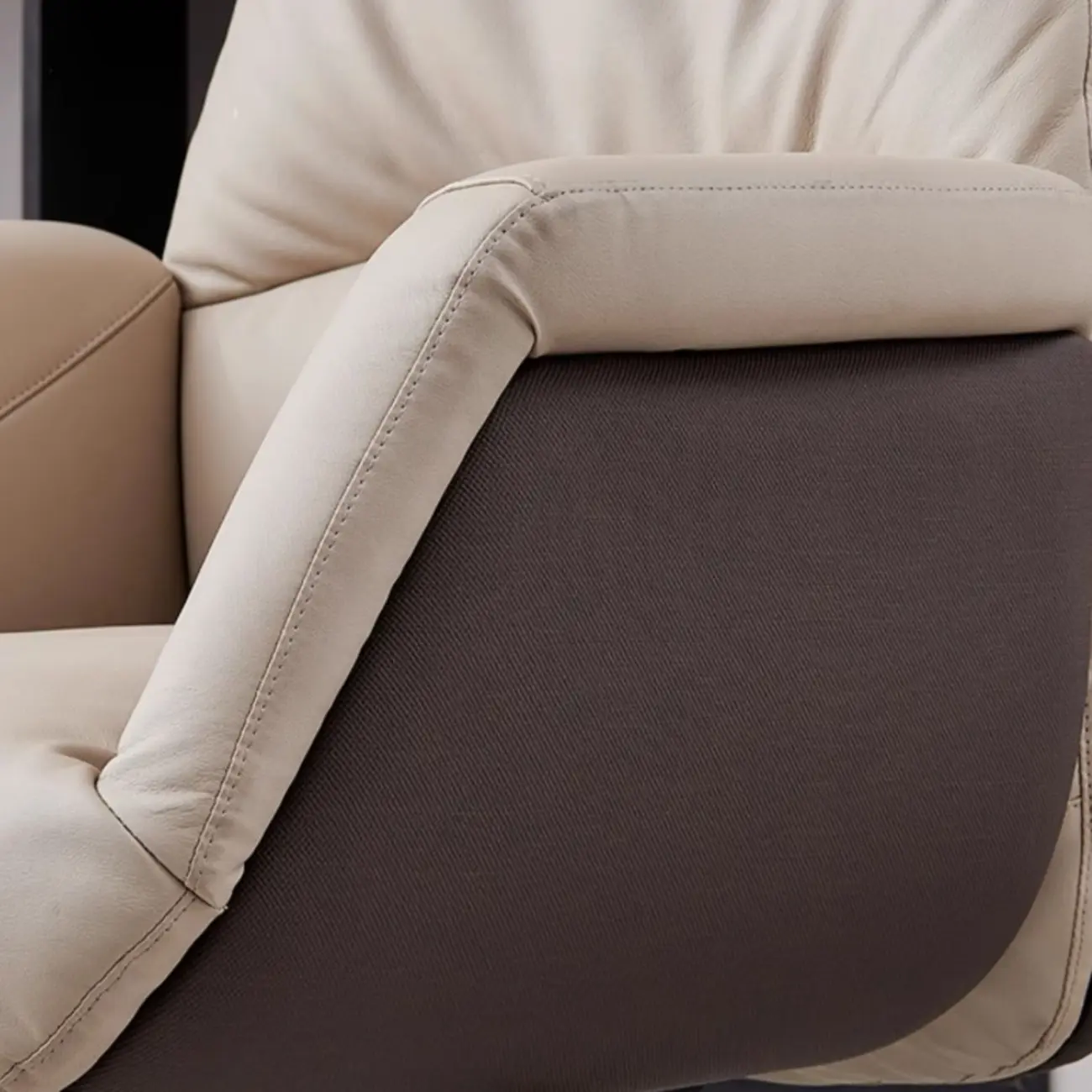 Beige Genuine Leather Swivel Ergonomic Chair with High-Back