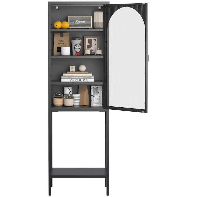 5-Tier Metal Display Cabinet with Tempered Glass Arch Doors & Adjustable Shelves
