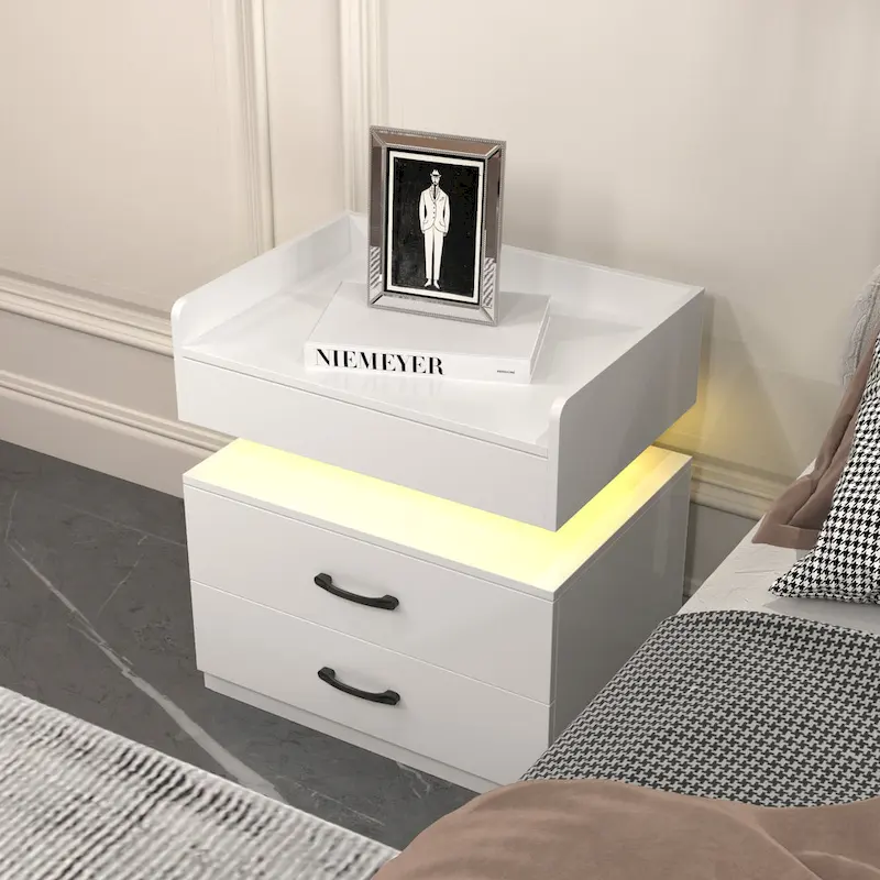 Smart Nightstand with Adjustable LED Light StripStorage Cabinet with 2 Drawers,Sofa Side Table, Coffee Table