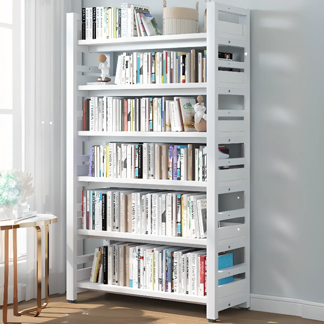 Freestanding Simple Multi-Layer Wood Bookshelf in Steel Frame