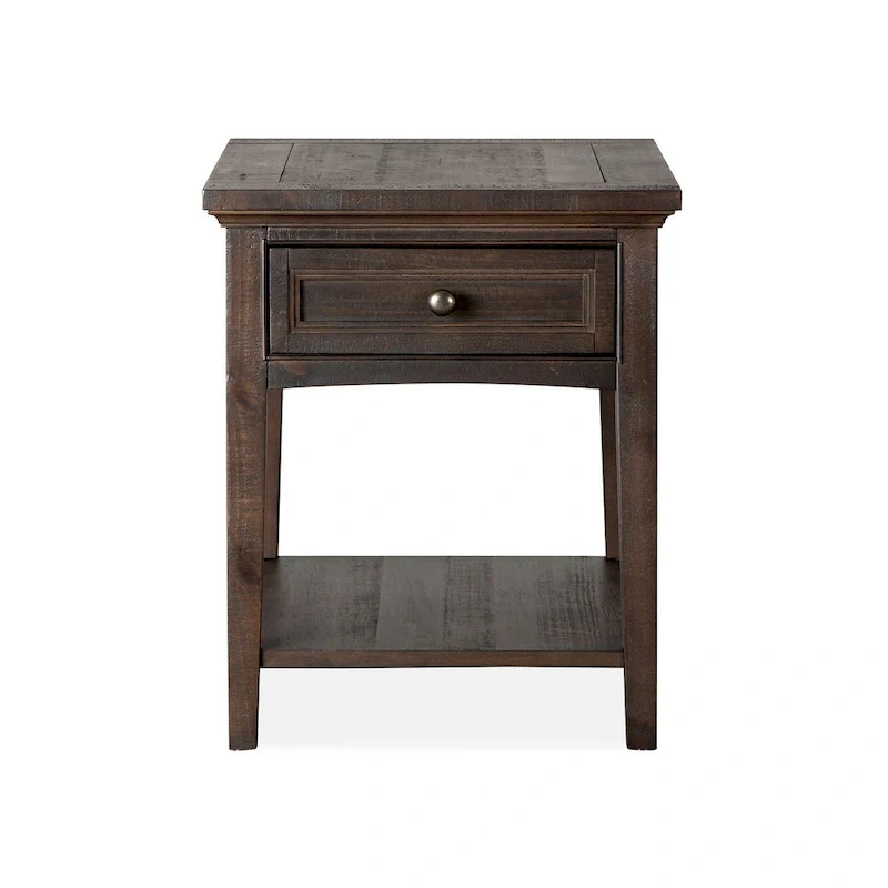 Graphite Rectangular End Table with Drawer, Wood Shelf and Aged Pewter Hardware – 20 in