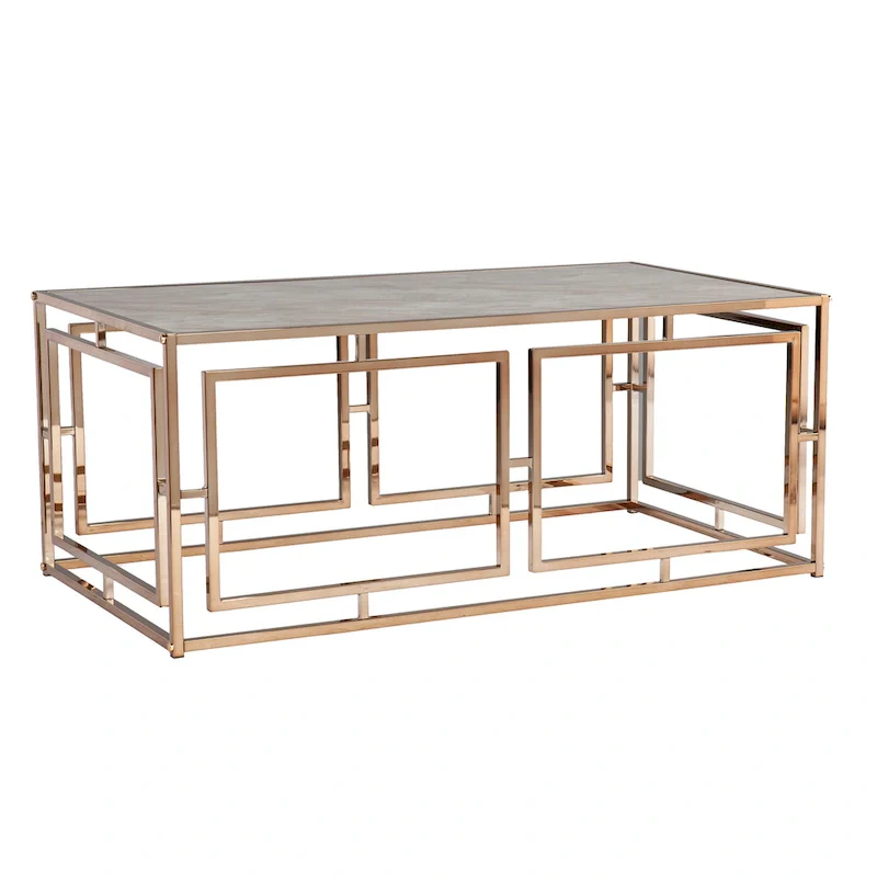 Rectangular Geometric Faux Marble Coffee Table