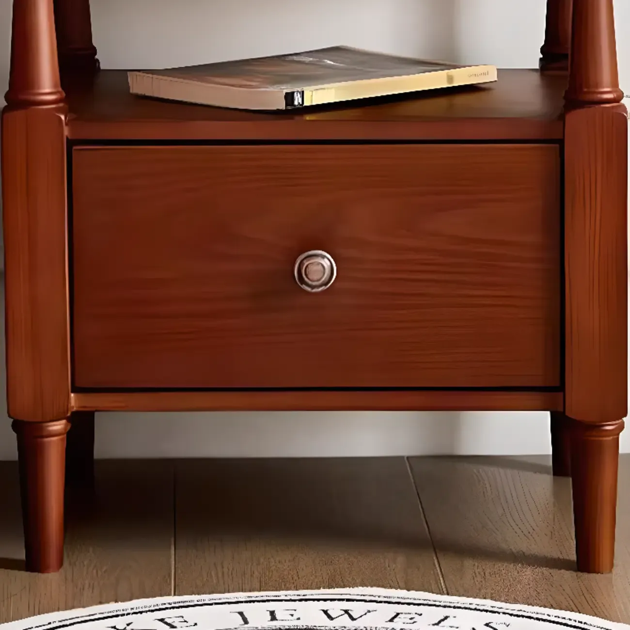 French Country Black 2 Drawers Wooden Nightstand