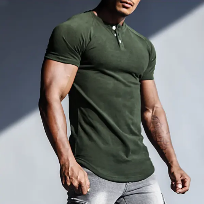 Men's Spring/Summer Henley Stretch Slim T-Shirt