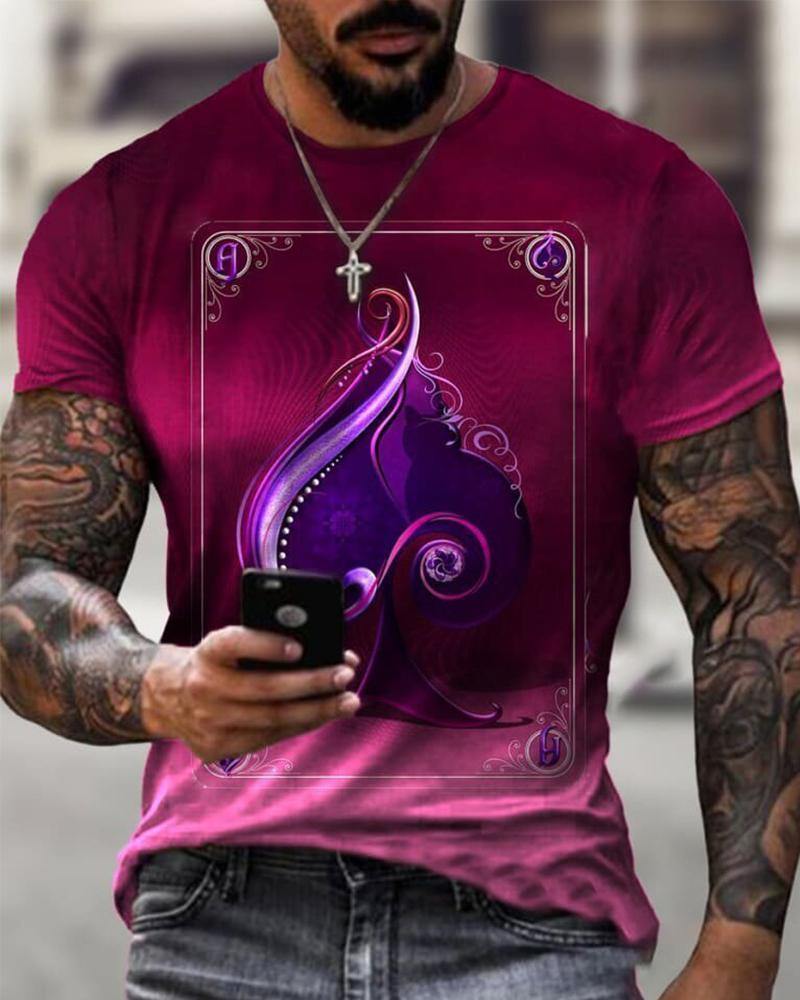 Casual Gradient Peach Heart Playing Card T-shirt Top