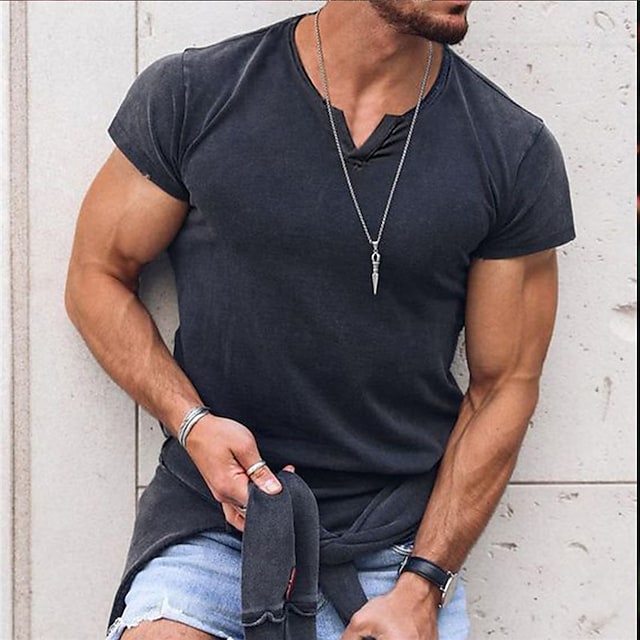 Men's T shirt Tee Plain V Neck Street Sports Short Sleeve Clothing Apparel Fashion Designer Casual Comfortable