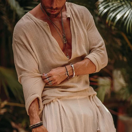 Mens Linen Minimalist Holiday Plain Shirt