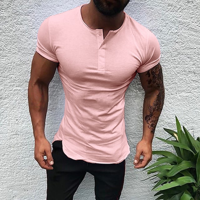 Men's Henley Shirt T shirt Tee Plain Henley Casual Holiday Short Sleeve Clothing Apparel Fashion Lightweight Muscle Big and Tall
