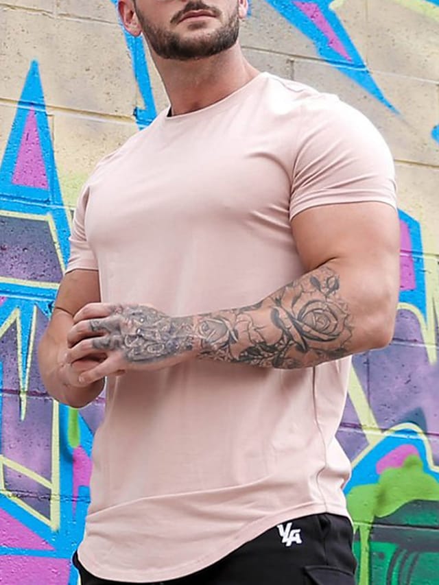 Men's T shirt Tee Muscle Shirt Tee Top Plain Crew Neck Athleisure Vacation Short Sleeve Clothing Apparel Streetwear Stylish Workout