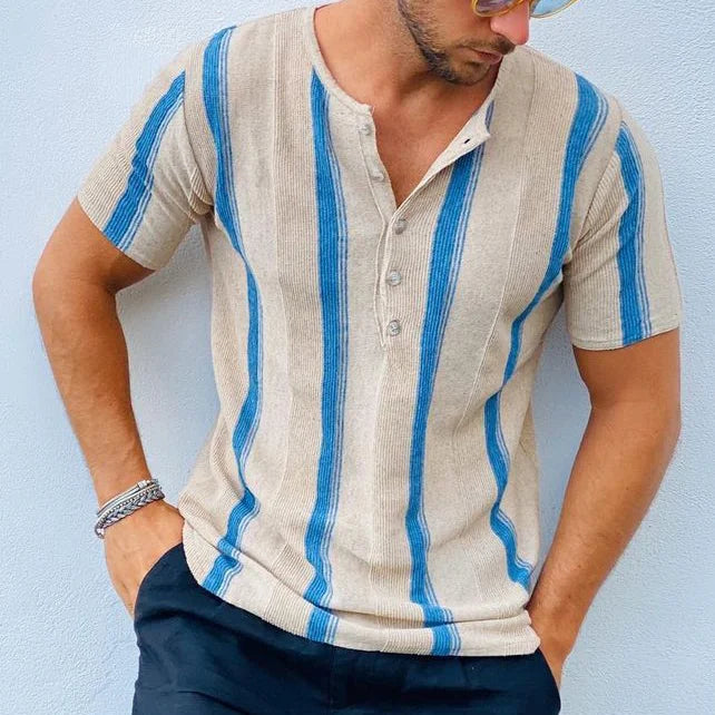 Men's Spring/Summer Henley Stretch Slim T-Shirt