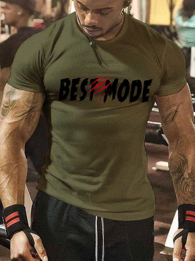 Men's Crew Neck Lettering Athletic Muscle Short Sleeve T-Shirt