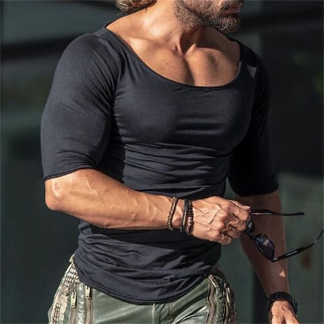 Men's T shirt Tee Plain Boat Neck Casual Holiday Short Sleeve Clothing Apparel Cotton Sports Fashion Lightweight Big and Tall