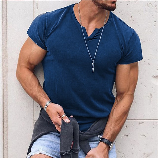 Men's T shirt Tee Plain V Neck Street Sports Short Sleeve Clothing Apparel Fashion Designer Casual Comfortable