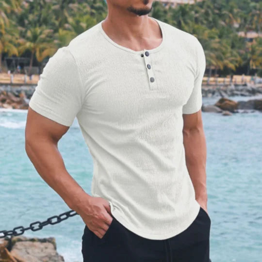 Men's Spring & Summer Henley Slim Fit Crewneck T-Shirt