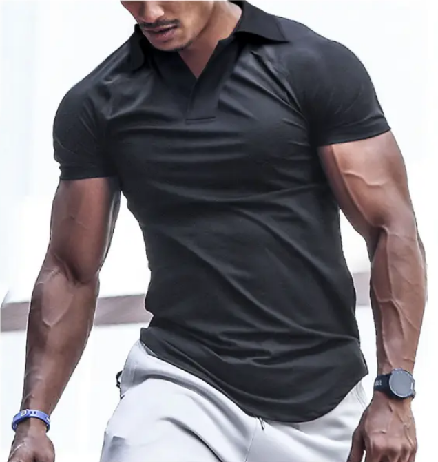 Men's Casual Slim Short Sleeve T-Shirt Sports Fitness Running V Neck Tops