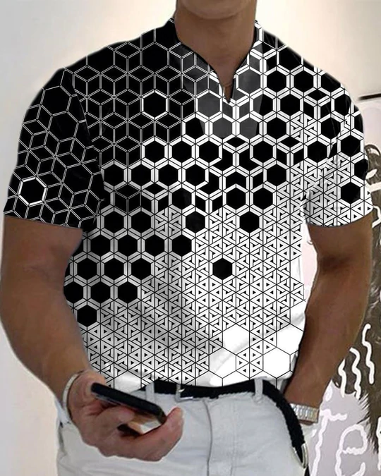 Men's Casual V-Neck Printed T-Shirt