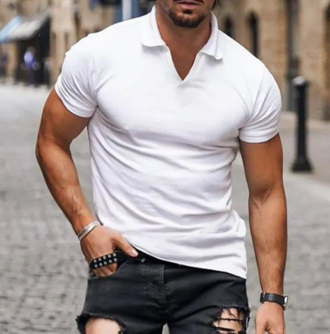 Men's Casual Slim Short Sleeve T-Shirt Sports Fitness Running V Neck Tops