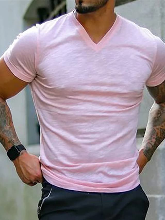 Men's T shirt Tee Tee Top Plain V Neck Street Vacation Short Sleeves Clothing Apparel Basic Designer Modern Contemporary