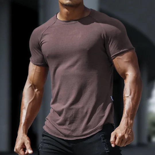 Men's Casual Basic Solid Color Breathable Thin Bottoming Shirt Sports Fitness Slim Short-sleeved T-shirt