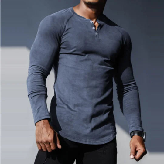 Men's Spring/Summer Henley Stretch Slim T-Shirt
