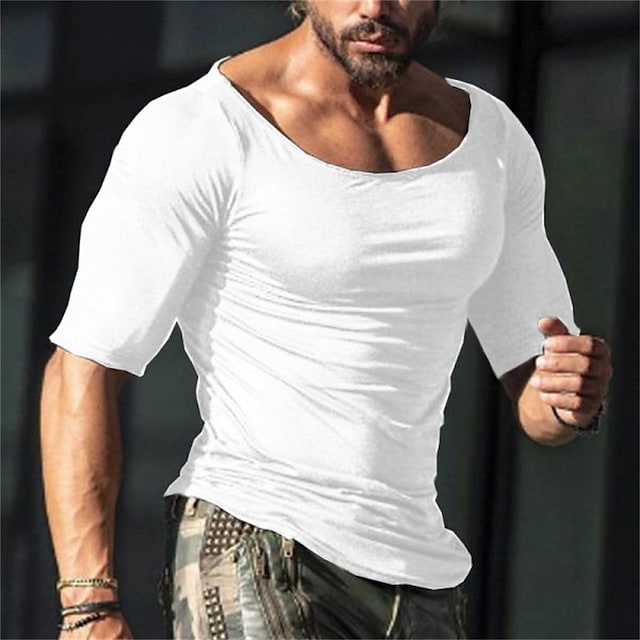 Men's T shirt Tee Plain Boat Neck Casual Holiday Short Sleeve Clothing Apparel Cotton Sports Fashion Lightweight Big and Tall