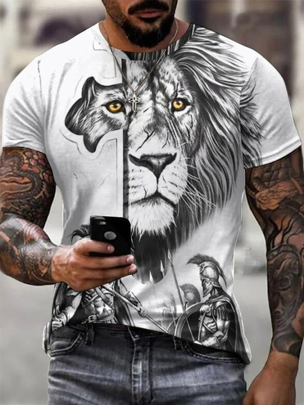 Men's Lion Casual Print Short Sleeve T-Shirt
