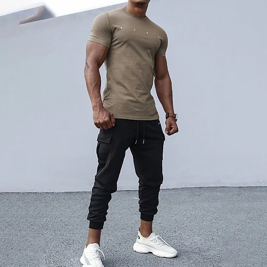 Men's Outdoor Casual Solid Color Breathable Round Neck Bottoming Shirt Sports Fitness Slim Short-sleeved T-shirt