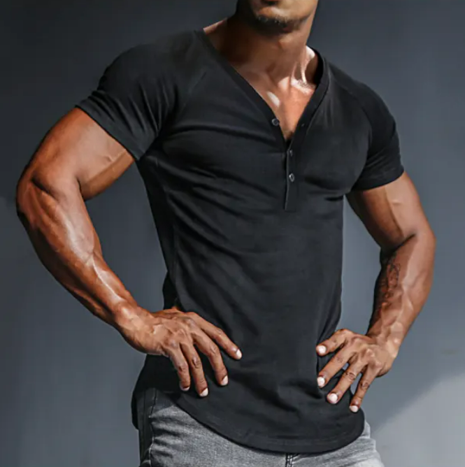Men's Spring/Summer Henley Stretch Slim T-Shirt