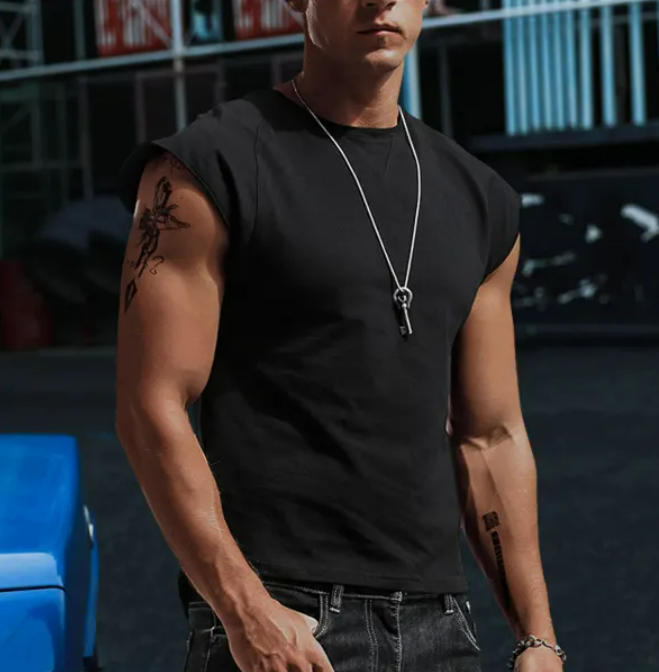 Men's Casual Solid Color Tank Top Breathable Sleeveless T-Shirt