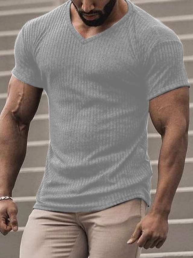 Men's T shirt Tee Tee Top Plain V Neck Street Vacation Short Sleeves Clothing Apparel Designer Basic Modern
