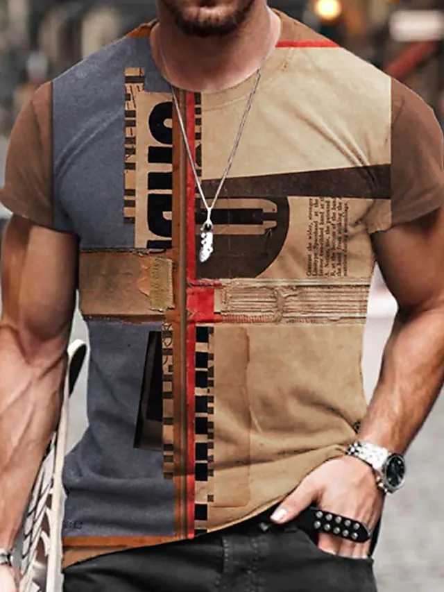 Men's Printed Casual Crew Neck Short Sleeve T-Shirt